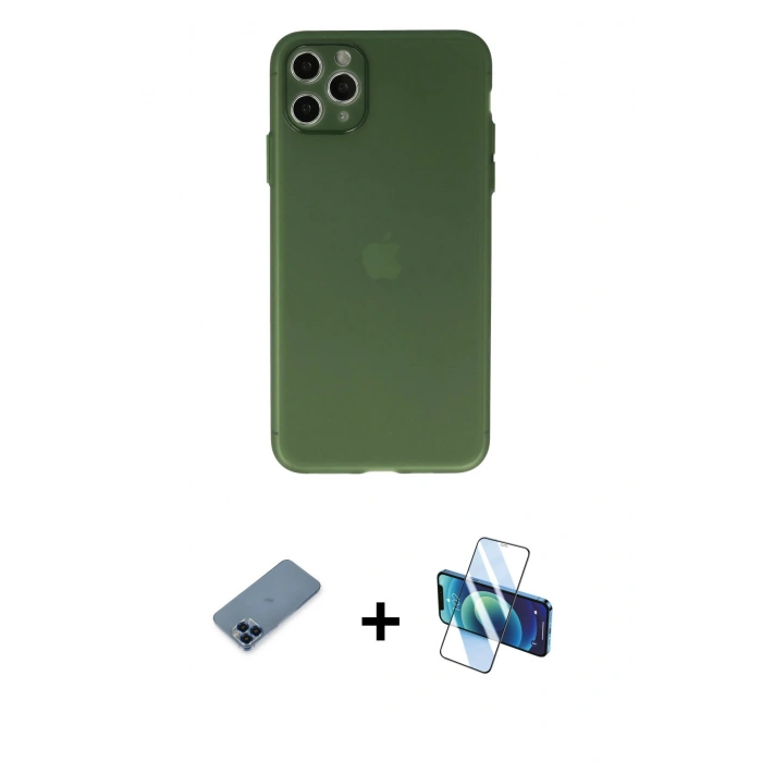 MARSİLYAN™- iPhone 11 Pro Max Kılıf Atlas Minimal Prime - Siyah 3D Antistatik Seramik Nano Ekran Koruyucu + Metal Kamera Lens Koruma Cam - MI