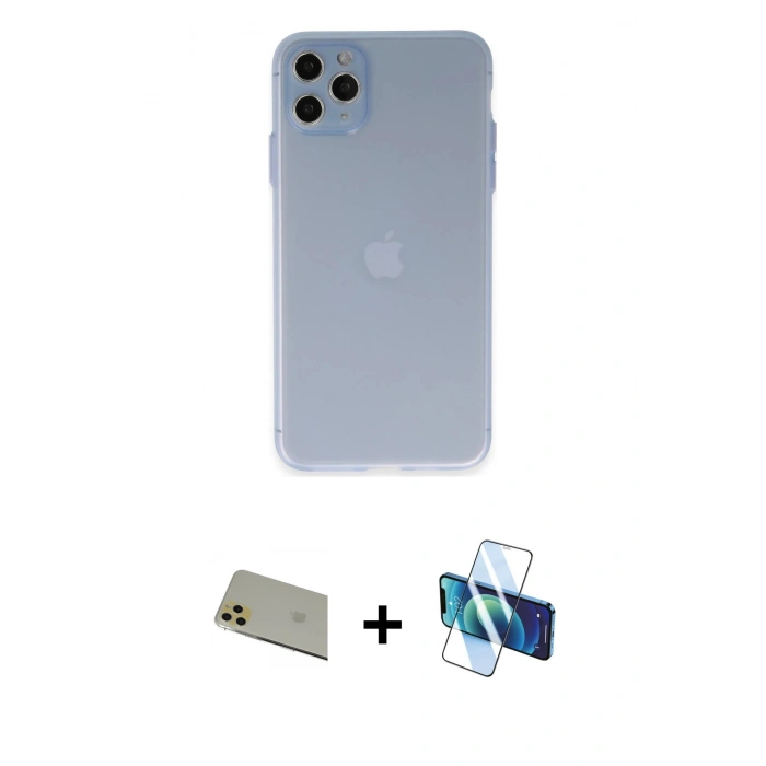 MARSİLYAN™- iPhone 11 Pro Max Kılıf Atlas Minimal Prime - Siyah 3D Antistatik Seramik Nano Ekran Koruyucu + Rainbow Kamera Lens Koruma Cam - GD
