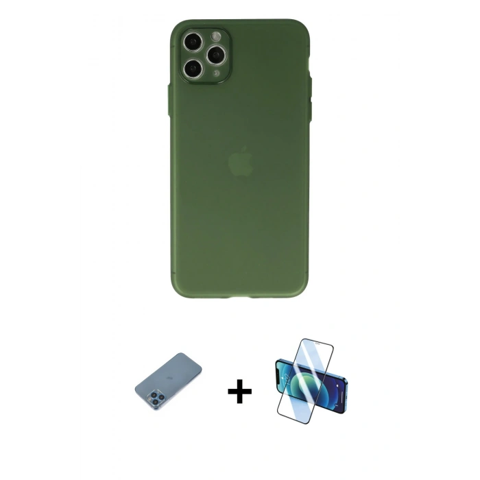 MARSİLYAN™- iPhone 11 Pro Max Kılıf Atlas Minimal Prime - Siyah 3D Antistatik Seramik Nano Ekran Koruyucu + Shine Kamera Lens Koruma Cam - MI