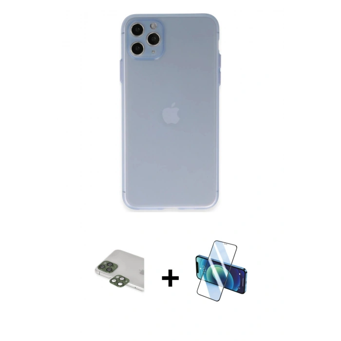 MARSİLYAN™- iPhone 11 Pro Max Kılıf Atlas Minimal Prime - Siyah 3D Antistatik Seramik Nano Ekran Koruyucu + Yeşil Pers Alüminyum Kamera Lens