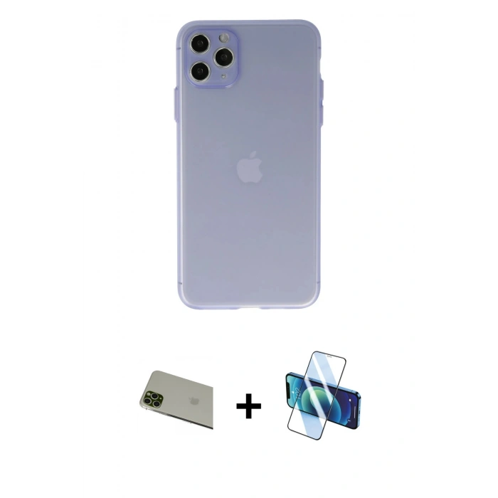MARSİLYAN™- iPhone 11 Pro Max Kılıf Atlas Minimal Prime - Siyah 3D Antistatik Seramik Nano Ekran Koruyucu + Rainbow Kamera Lens Koruma Cam - YL