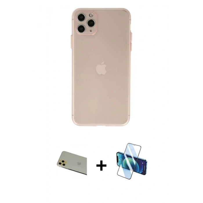MARSİLYAN™- iPhone 11 Pro Max Kılıf Atlas Minimal Prime - Siyah 3D Antistatik Seramik Nano Ekran Koruyucu + Rainbow Kamera Lens Koruma Cam - GD