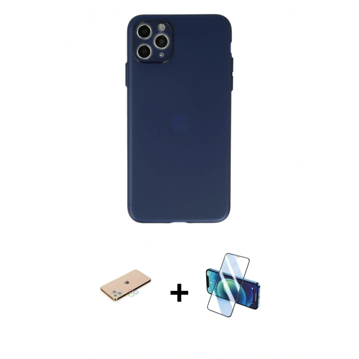 MARSİLYAN™- iPhone 11 Pro Max Kılıf Atlas Minimal Prime - Siyah 3D Antistatik Seramik Nano Ekran Koruyucu + Renkli Kamera Lens Koruma Cam - MI