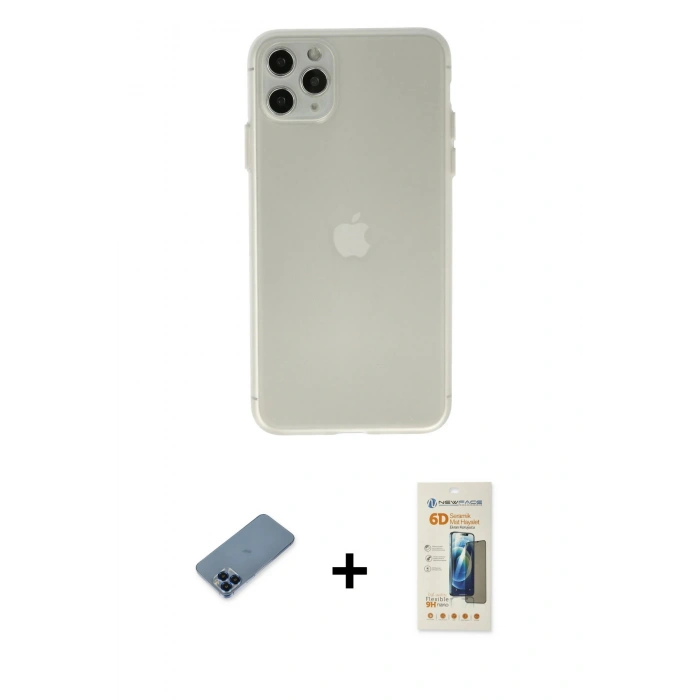 MARSİLYAN™- iPhone 11 Pro Max Kılıf Atlas Minimal Prime - Siyah 6D Mat Seramik Hayalet Nano Ekran Koruyucu + Metal Kamera Lens Koruma Cam - MI