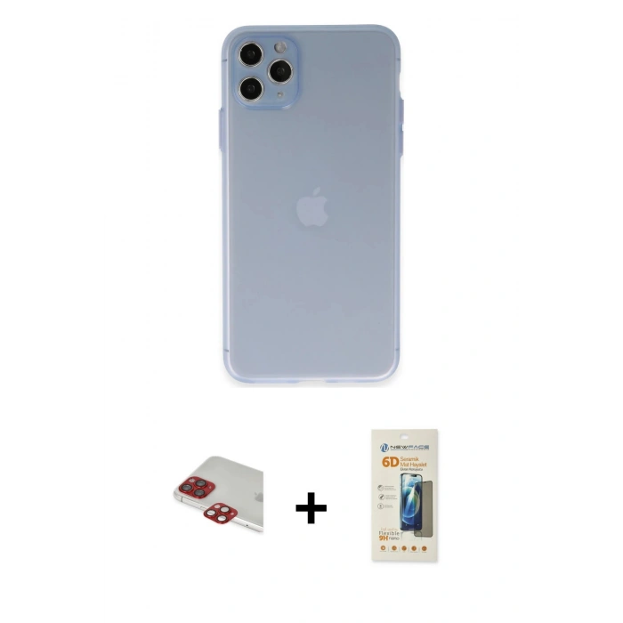 MARSİLYAN™- iPhone 11 Pro Max Kılıf Atlas Minimal Prime - Siyah 6D Mat Seramik Hayalet Nano Ekran Koruyucu + Pers Alüminyum Kamera Lens - KI