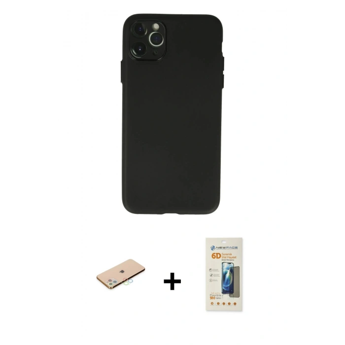 MARSİLYAN™- iPhone 11 Pro Max Kılıf Atlas Minimal Prime - Siyah 6D Mat Seramik Hayalet Nano Ekran Koruyucu + Renkli Kamera Lens Koruma Cam - MI