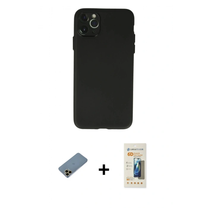 MARSİLYAN™- iPhone 11 Pro Max Kılıf Atlas Minimal Prime - Siyah 6D Mat Seramik Hayalet Nano Ekran Koruyucu + Shine Kamera Lens Koruma Cam - GD