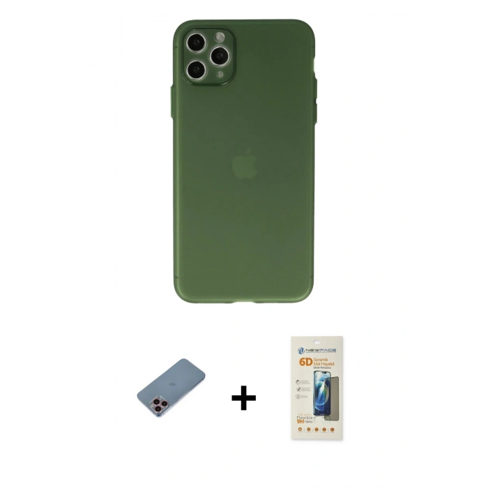 MARSİLYAN™- iPhone 11 Pro Max Kılıf Atlas Minimal Prime - Siyah 6D Mat Seramik Hayalet Nano Ekran Koruyucu + Shine Kamera Lens Koruma Cam - PE