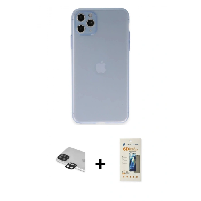 MARSİLYAN™- iPhone 11 Pro Max Kılıf Atlas Minimal Prime - Siyah 6D Mat Seramik Hayalet Nano Ekran Koruyucu + Pers Alüminyum Kamera Lens - SH