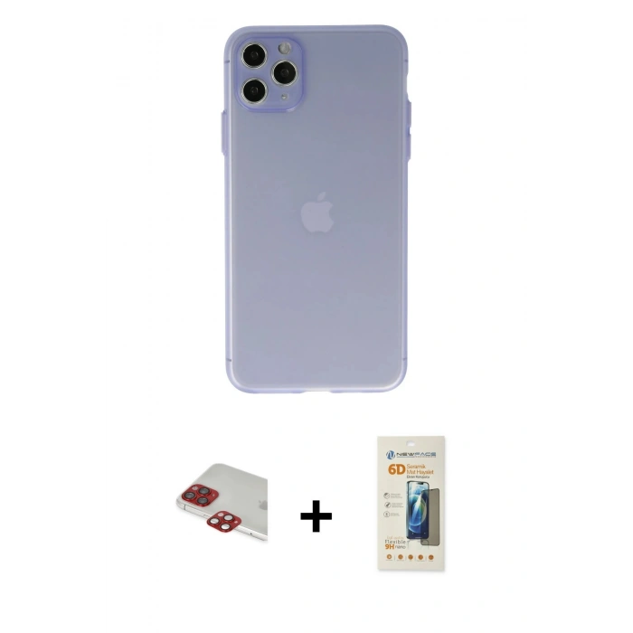 MARSİLYAN™- iPhone 11 Pro Max Kılıf Atlas Minimal Prime - Siyah 6D Mat Seramik Hayalet Nano Ekran Koruyucu + Pers Alüminyum Kamera Lens - KI
