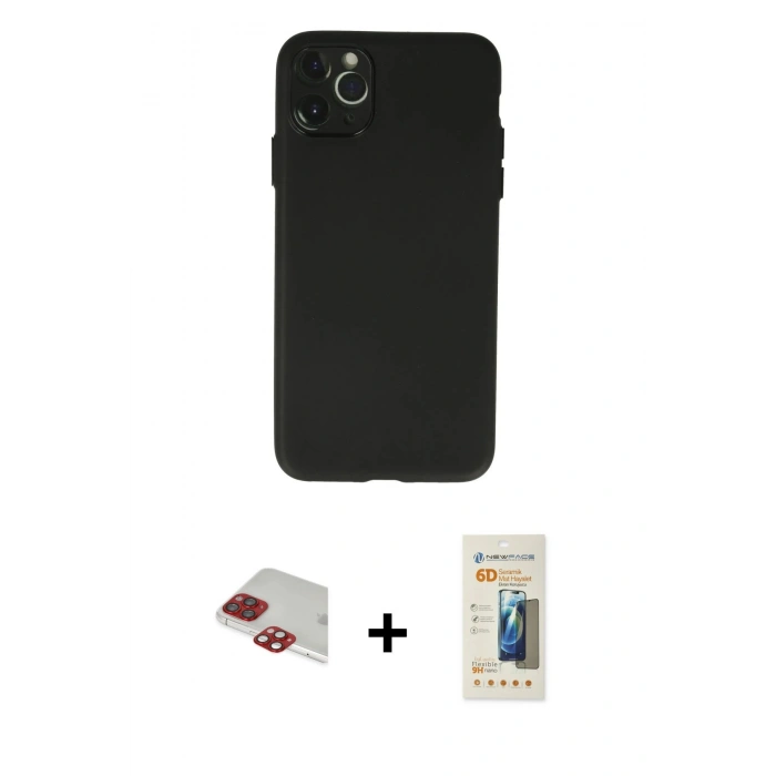 MARSİLYAN™- iPhone 11 Pro Max Kılıf Atlas Minimal Prime - Siyah 6D Mat Seramik Hayalet Nano Ekran Koruyucu + Pers Alüminyum Kamera Lens - KI