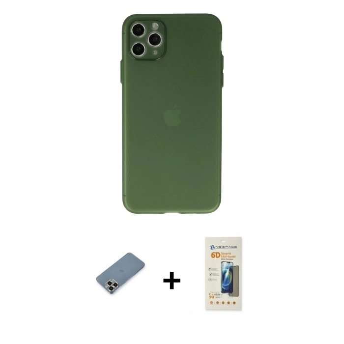 MARSİLYAN™- iPhone 11 Pro Max Kılıf Atlas Minimal Prime - Siyah 6D Mat Seramik Hayalet Nano Ekran Koruyucu + Metal Kamera Lens Koruma Cam - GD