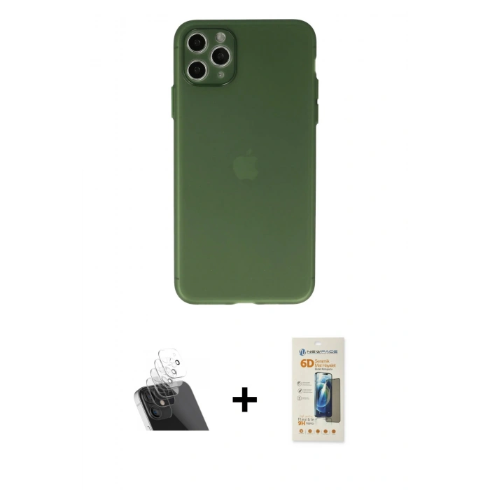 MARSİLYAN™- iPhone 11 Pro Max Kılıf Atlas Minimal Prime - Siyah 6D Mat Seramik Hayalet Nano Ekran Koruyucu + Kamera Lens Koruma Cam - SF