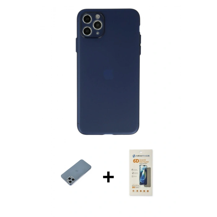 MARSİLYAN™- iPhone 11 Pro Max Kılıf Atlas Minimal Prime - Siyah 6D Mat Seramik Hayalet Nano Ekran Koruyucu + Shine Kamera Lens Koruma Cam - SABE