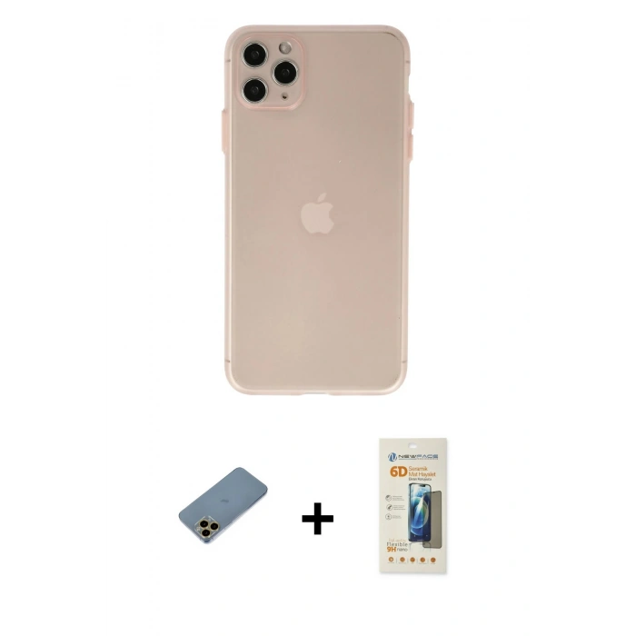 MARSİLYAN™- iPhone 11 Pro Max Kılıf Atlas Minimal Prime - Siyah 6D Mat Seramik Hayalet Nano Ekran Koruyucu + Shine Kamera Lens Koruma Cam - GD