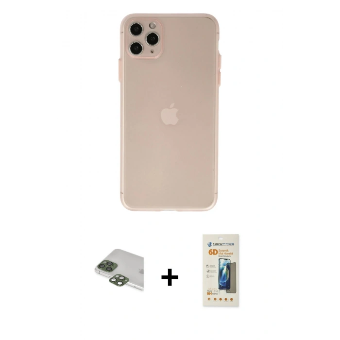 MARSİLYAN™- iPhone 11 Pro Max Kılıf Atlas Minimal Prime - Siyah 6D Mat Seramik Hayalet Nano Ekran Koruyucu + Pers Alüminyum Kamera Lens - YL
