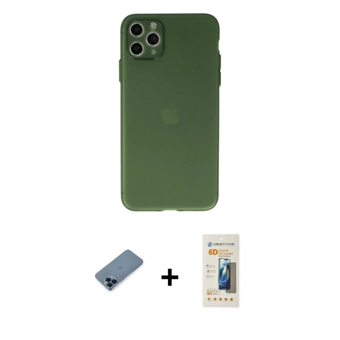 MARSİLYAN™- iPhone 11 Pro Max Kılıf Atlas Minimal Prime - Siyah 6D Mat Seramik Hayalet Nano Ekran Koruyucu + Metal Kamera Lens Koruma Cam - MI