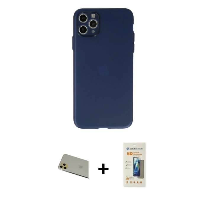 MARSİLYAN™- iPhone 11 Pro Max Kılıf Atlas Minimal Prime - Siyah 6D Mat Seramik Hayalet Nano Ekran Koruyucu + Rainbow Kamera Lens Koruma Cam - GD