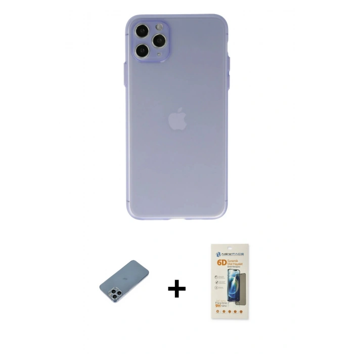 MARSİLYAN™- iPhone 11 Pro Max Kılıf Atlas Minimal Prime - Siyah 6D Mat Seramik Hayalet Nano Ekran Koruyucu + Shine Kamera Lens Koruma Cam - SABE
