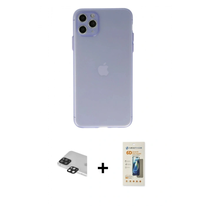 MARSİLYAN™- iPhone 11 Pro Max Kılıf Atlas Minimal Prime - Siyah 6D Mat Seramik Hayalet Nano Ekran Koruyucu + Pers Alüminyum Kamera Lens - SH