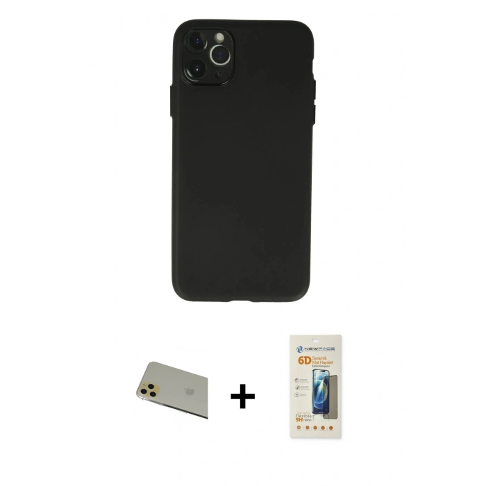 MARSİLYAN™- iPhone 11 Pro Max Kılıf Atlas Minimal Prime - Siyah 6D Mat Seramik Hayalet Nano Ekran Koruyucu + Rainbow Kamera Lens Koruma Cam - GD