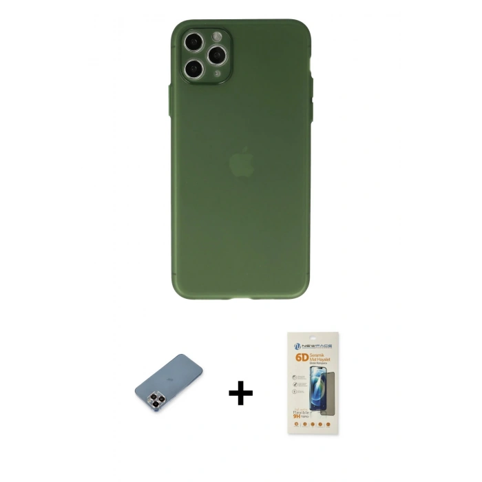 MARSİLYAN™- iPhone 11 Pro Max Kılıf Atlas Minimal Prime - Siyah 6D Mat Seramik Hayalet Nano Ekran Koruyucu + Metal Kamera Lens Koruma Cam - MR