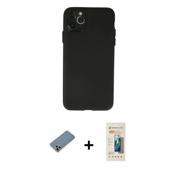 MARSİLYAN™- iPhone 11 Pro Max Kılıf Atlas Minimal Prime - Siyah 6D Mat Seramik Hayalet Nano Ekran Koruyucu + Metal Kamera Lens Koruma Cam - MR