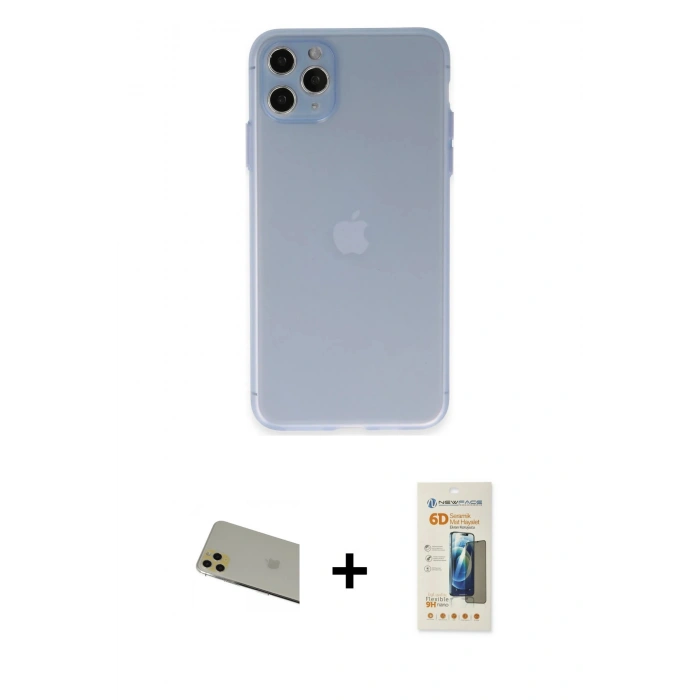 MARSİLYAN™- iPhone 11 Pro Max Kılıf Atlas Minimal Prime - Siyah 6D Mat Seramik Hayalet Nano Ekran Koruyucu + Rainbow Kamera Lens Koruma Cam - GD