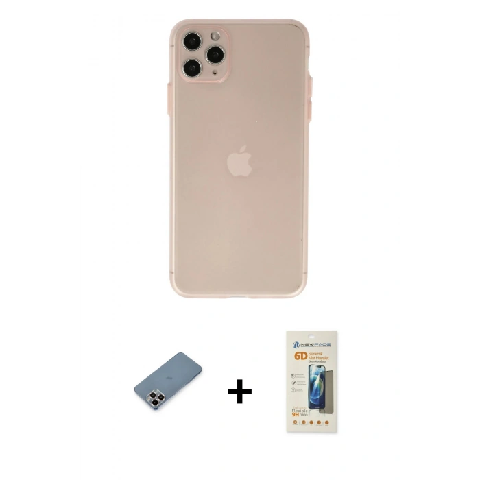MARSİLYAN™- iPhone 11 Pro Max Kılıf Atlas Minimal Prime - Siyah 6D Mat Seramik Hayalet Nano Ekran Koruyucu + Metal Kamera Lens Koruma Cam - MR