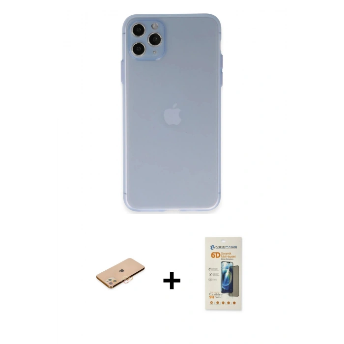 MARSİLYAN™- iPhone 11 Pro Max Kılıf Atlas Minimal Prime - Siyah 6D Mat Seramik Hayalet Nano Ekran Koruyucu + Renkli Kamera Lens Koruma Cam - TU