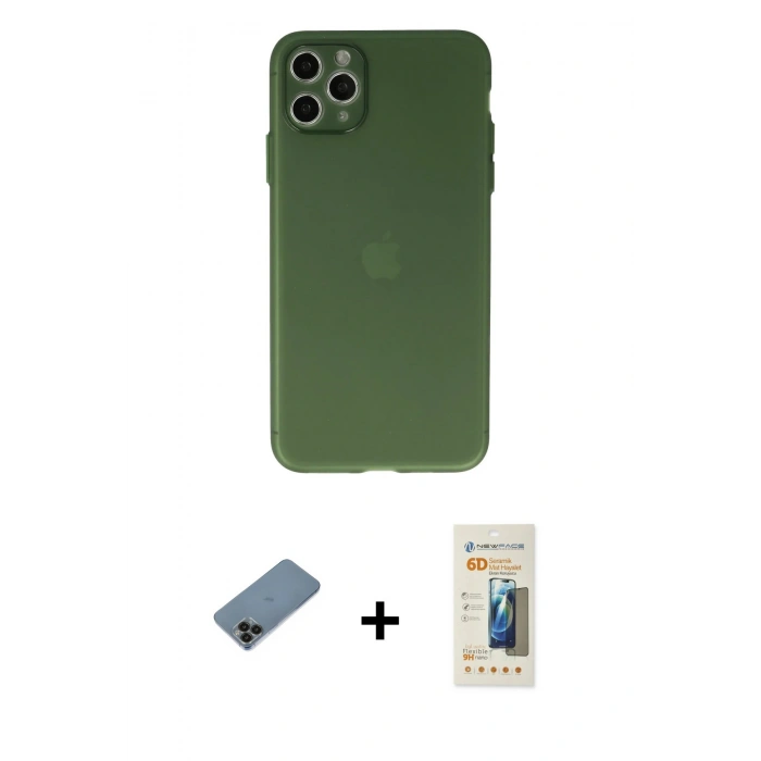 MARSİLYAN™- iPhone 11 Pro Max Kılıf Atlas Minimal Prime - Siyah 6D Mat Seramik Hayalet Nano Ekran Koruyucu + Shine Kamera Lens Koruma Cam - SH