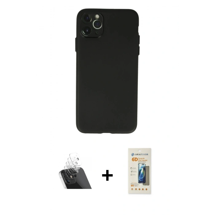 MARSİLYAN™- iPhone 11 Pro Max Kılıf Atlas Minimal Prime - Siyah 6D Mat Seramik Hayalet Nano Ekran Koruyucu + Kamera Lens Koruma Cam - SF