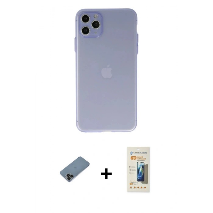 MARSİLYAN™- iPhone 11 Pro Max Kılıf Atlas Minimal Prime - Siyah 6D Mat Seramik Hayalet Nano Ekran Koruyucu + Shine Kamera Lens Koruma Cam - SH