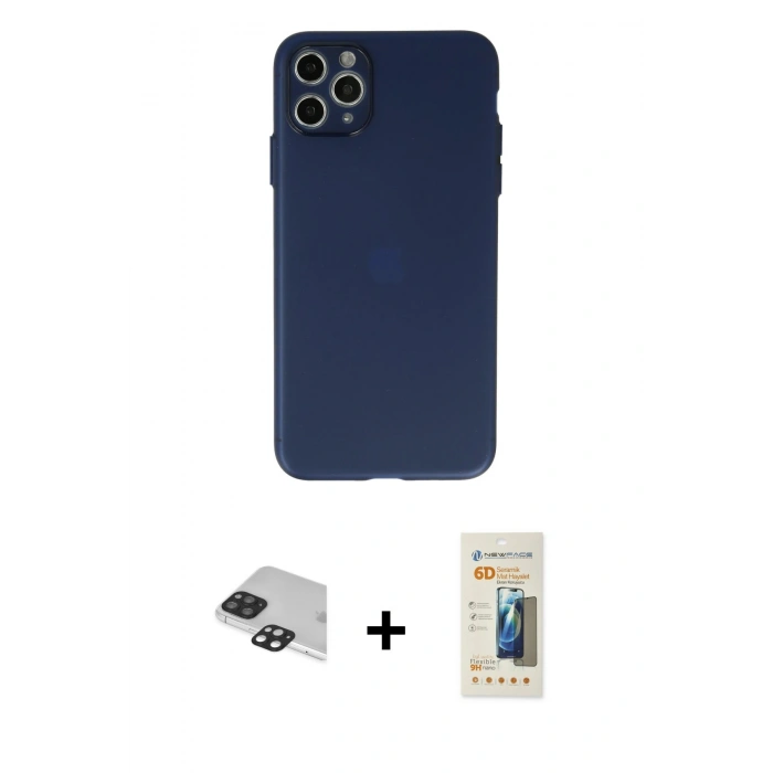 MARSİLYAN™- iPhone 11 Pro Max Kılıf Atlas Minimal Prime - Siyah 6D Mat Seramik Hayalet Nano Ekran Koruyucu + Pers Alüminyum Kamera Lens - SH