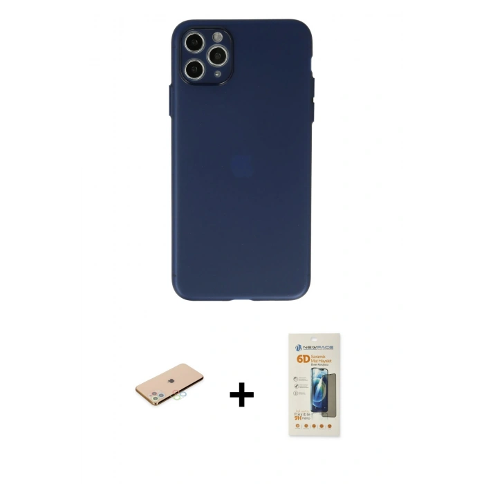 MARSİLYAN™- iPhone 11 Pro Max Kılıf Atlas Minimal Prime - Siyah 6D Mat Seramik Hayalet Nano Ekran Koruyucu + Renkli Kamera Lens Koruma Cam - MI