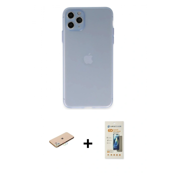 MARSİLYAN™- iPhone 11 Pro Max Kılıf Atlas Minimal Prime - Siyah 6D Mat Seramik Hayalet Nano Ekran Koruyucu + Renkli Kamera Lens Koruma Cam - MI