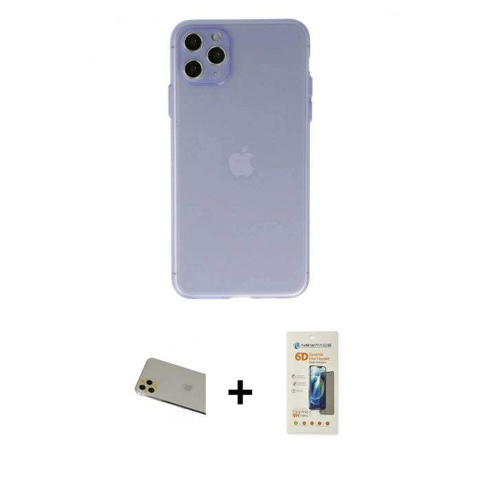 MARSİLYAN™- iPhone 11 Pro Max Kılıf Atlas Minimal Prime - Siyah 6D Mat Seramik Hayalet Nano Ekran Koruyucu + Rainbow Kamera Lens Koruma Cam - GD
