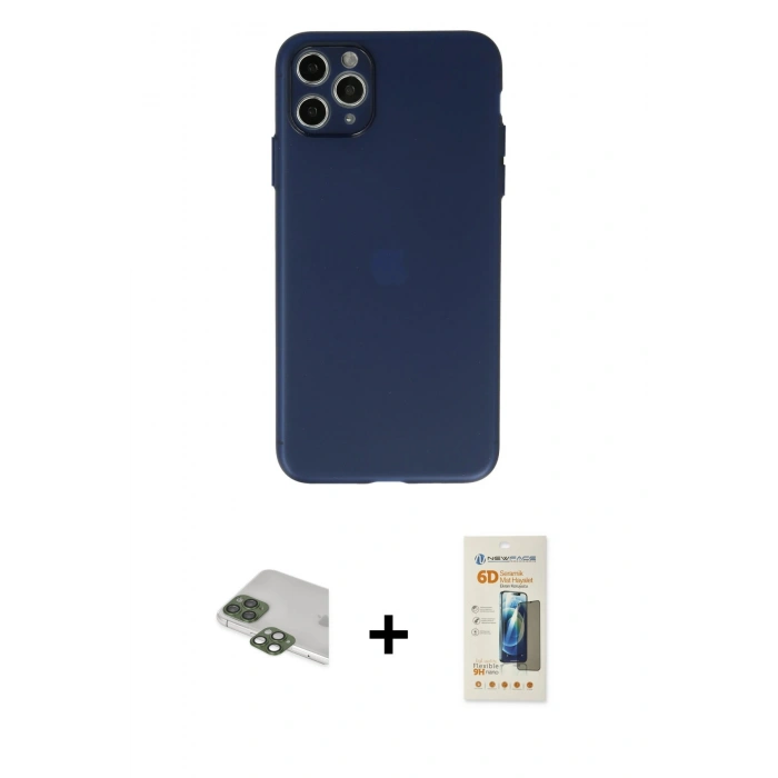 MARSİLYAN™- iPhone 11 Pro Max Kılıf Atlas Minimal Prime - Siyah 6D Mat Seramik Hayalet Nano Ekran Koruyucu + Pers Alüminyum Kamera Lens - YL