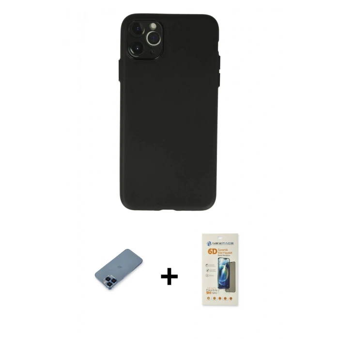 MARSİLYAN™- iPhone 11 Pro Max Kılıf Atlas Minimal Prime - Siyah 6D Mat Seramik Hayalet Nano Ekran Koruyucu + Metal Kamera Lens Koruma Cam - MI