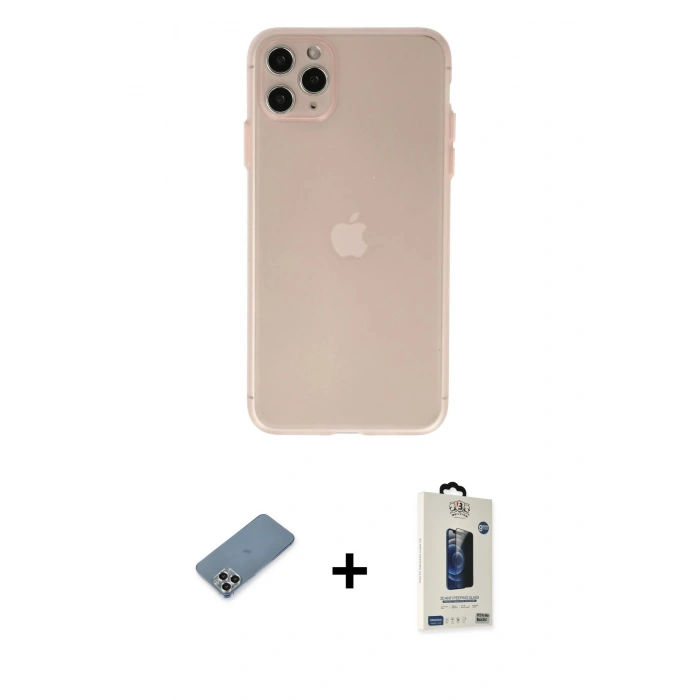 MARSİLYAN™- iPhone 11 Pro Max Kılıf Atlas Minimal Prime - Siyah Bilvis Hayalet Cam Ekran Koruyucu + Metal Kamera Lens Koruma Cam - GS