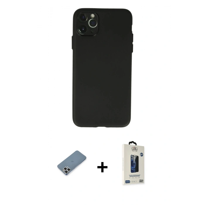 MARSİLYAN™- iPhone 11 Pro Max Kılıf Atlas Minimal Prime - Siyah Bilvis Hayalet Cam Ekran Koruyucu + Metal Kamera Lens Koruma Cam - GS