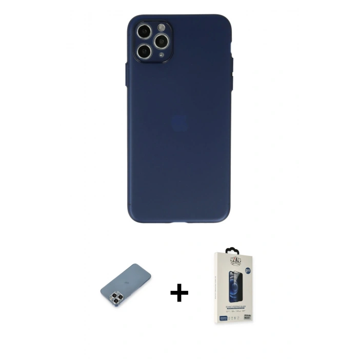 MARSİLYAN™- iPhone 11 Pro Max Kılıf Atlas Minimal Prime - Siyah Bilvis Hayalet Cam Ekran Koruyucu + Metal Kamera Lens Koruma Cam - GS