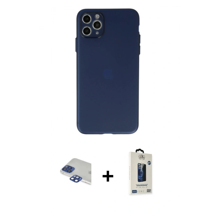 MARSİLYAN™- iPhone 11 Pro Max Kılıf Atlas Minimal Prime - Siyah Bilvis Hayalet Cam Ekran Koruyucu + Pers Alüminyum Kamera Lens - LT