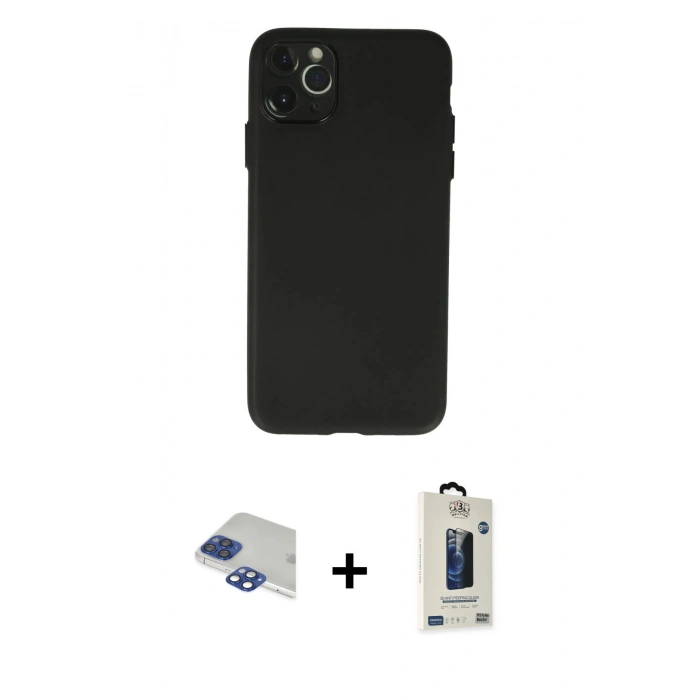 MARSİLYAN™- iPhone 11 Pro Max Kılıf Atlas Minimal Prime - Siyah Bilvis Hayalet Cam Ekran Koruyucu + Pers Alüminyum Kamera Lens - LT