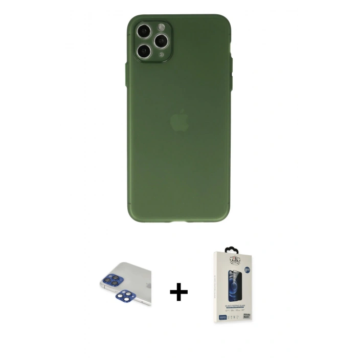 MARSİLYAN™- iPhone 11 Pro Max Kılıf Atlas Minimal Prime - Siyah Bilvis Hayalet Cam Ekran Koruyucu + Pers Alüminyum Kamera Lens - LT