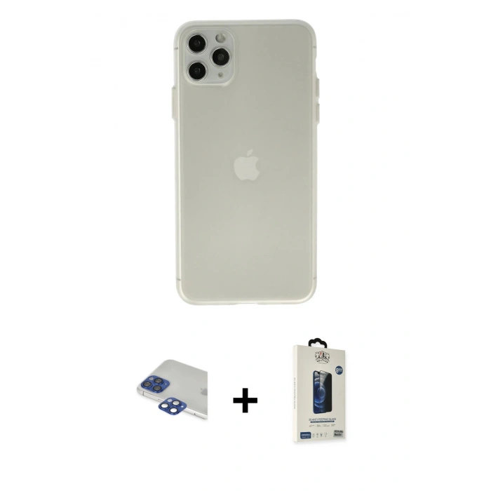 MARSİLYAN™- iPhone 11 Pro Max Kılıf Atlas Minimal Prime - Siyah Bilvis Hayalet Cam Ekran Koruyucu + Pers Alüminyum Kamera Lens - LT