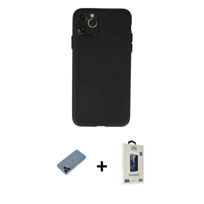 MARSİLYAN™- iPhone 11 Pro Max Kılıf Atlas Minimal Prime - Siyah Bilvis Hayalet Cam Ekran Koruyucu + Metal Kamera Lens Koruma Cam - MI