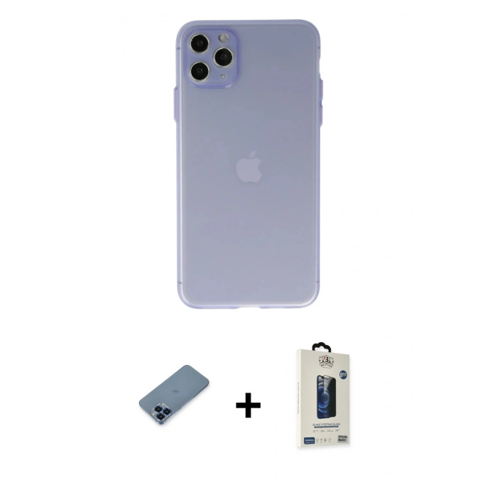 MARSİLYAN™- iPhone 11 Pro Max Kılıf Atlas Minimal Prime - Siyah Bilvis Hayalet Cam Ekran Koruyucu + Metal Kamera Lens Koruma Cam - MI