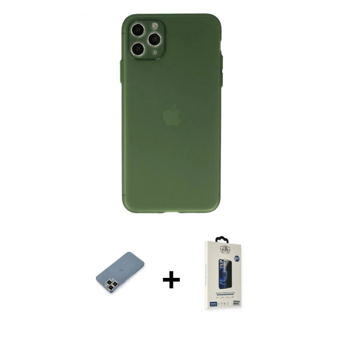 MARSİLYAN™- iPhone 11 Pro Max Kılıf Atlas Minimal Prime - Siyah Bilvis Hayalet Cam Ekran Koruyucu + Metal Kamera Lens Koruma Cam - AKYL