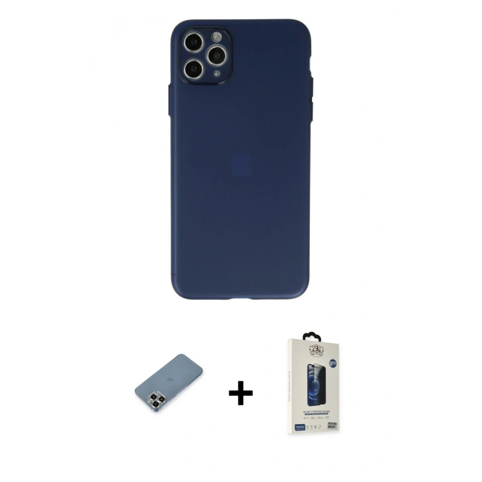 MARSİLYAN™- iPhone 11 Pro Max Kılıf Atlas Minimal Prime - Siyah Bilvis Hayalet Cam Ekran Koruyucu + Metal Kamera Lens Koruma Cam - AKYL